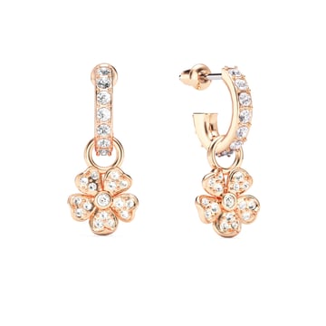Cherry Blossom Flower Hoop Earrings Clear Crystals Pave Rose Gold Plated