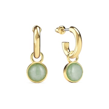Round Cabochon Drop Earrings Green Aventurine Gold Plated