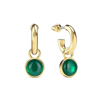 Round Cabochon Drop Earrings Green Onyx Gold Plated