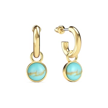 Round Cabochon Drop Earrings Turquoise Gold Plated
