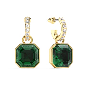 Asscher Mix Charms and Eternity 11mm Carrier Earrings Set Emerald Gold Plated