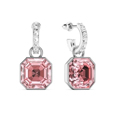 Asscher Mix Charms and Eternity 11mm Carrier Earrings Set Light Rose Rhodium Plated