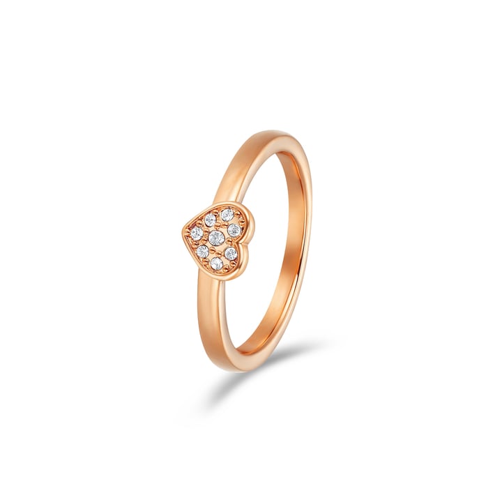 Minimalist Heart Stud Ring with Clear Swarovski Crystals Rose Gold Plated