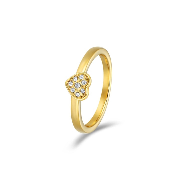 Minimalist Heart Stud Ring with Clear Swarovski Crystals Gold Plated
