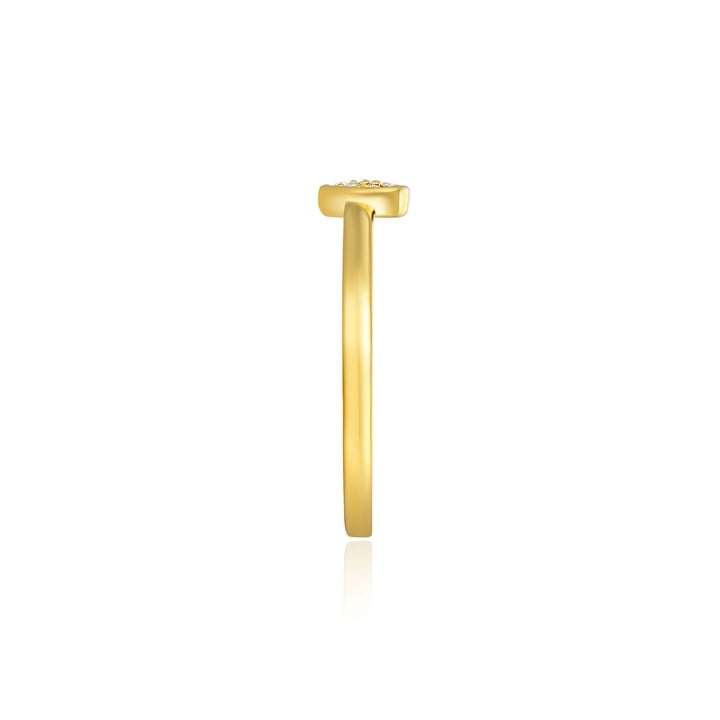 Minimalist Heart Stud Ring with Clear Swarovski Crystals Gold Plated