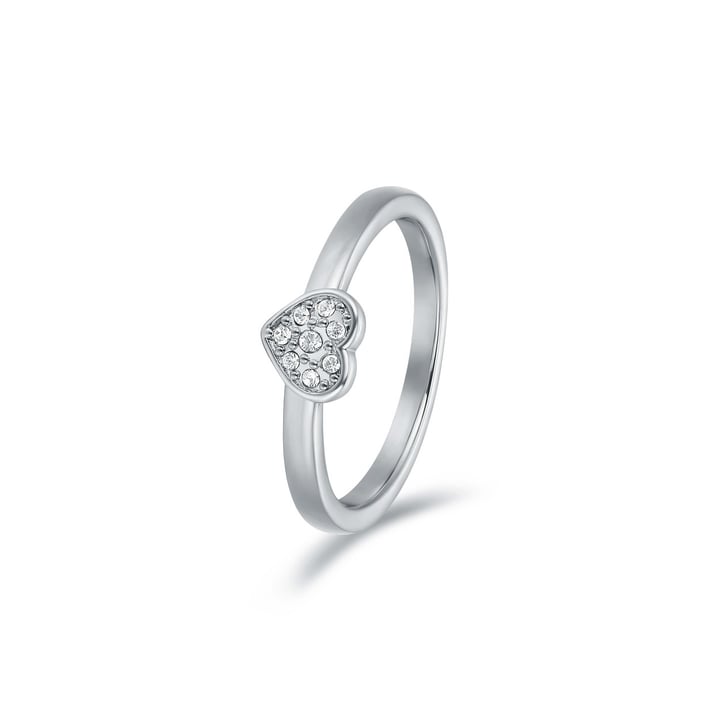 Minimalist Heart Stud Ring with Clear Swarovski Crystals Rhodium Plated
