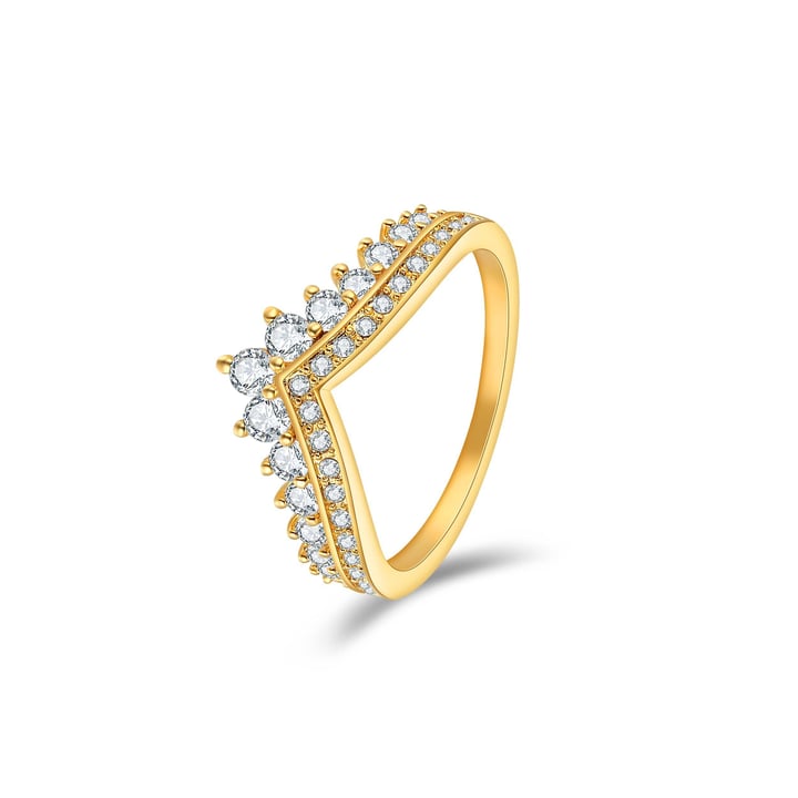 Princess Wishbone Ring with Clear Swarovski Crystals Gold Plated