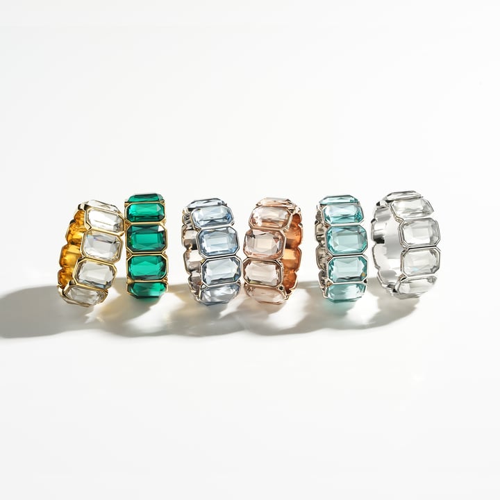 Octagon Band Ring Clear Crystals Gold Plated
