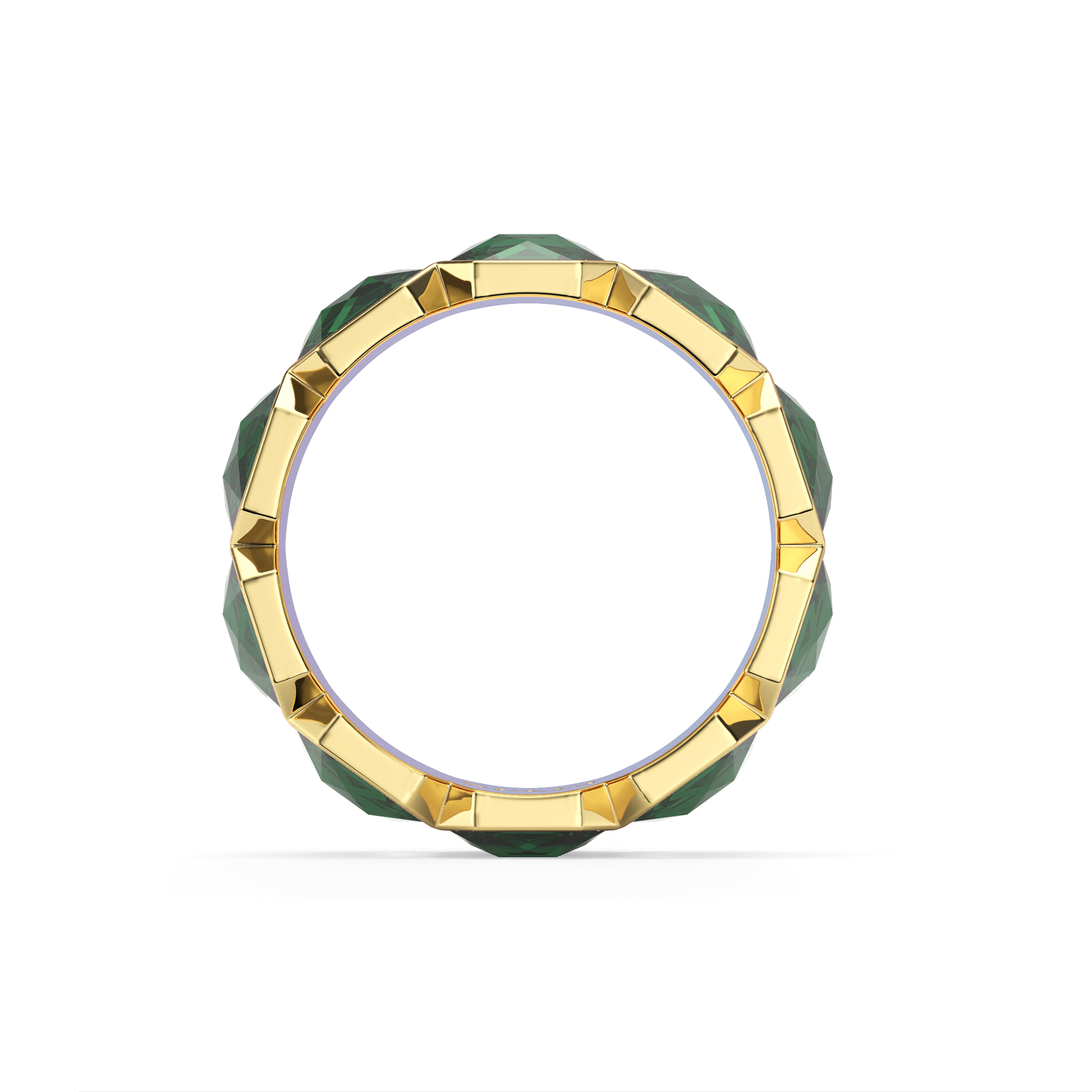 Octagon Band Ring Emerald Crystals Gold Plated