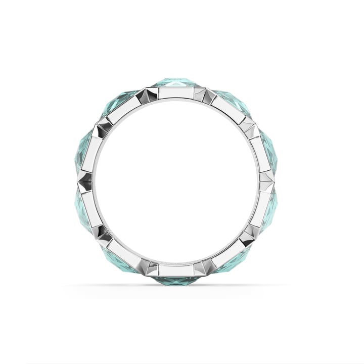 Octagon Band Ring Light Turquoise Crystals Rhodium Plated