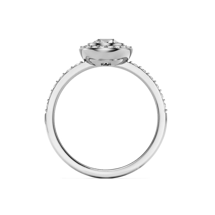 Halo Angelic Round Statement Ring with Clear Crystals Rhodium Plated