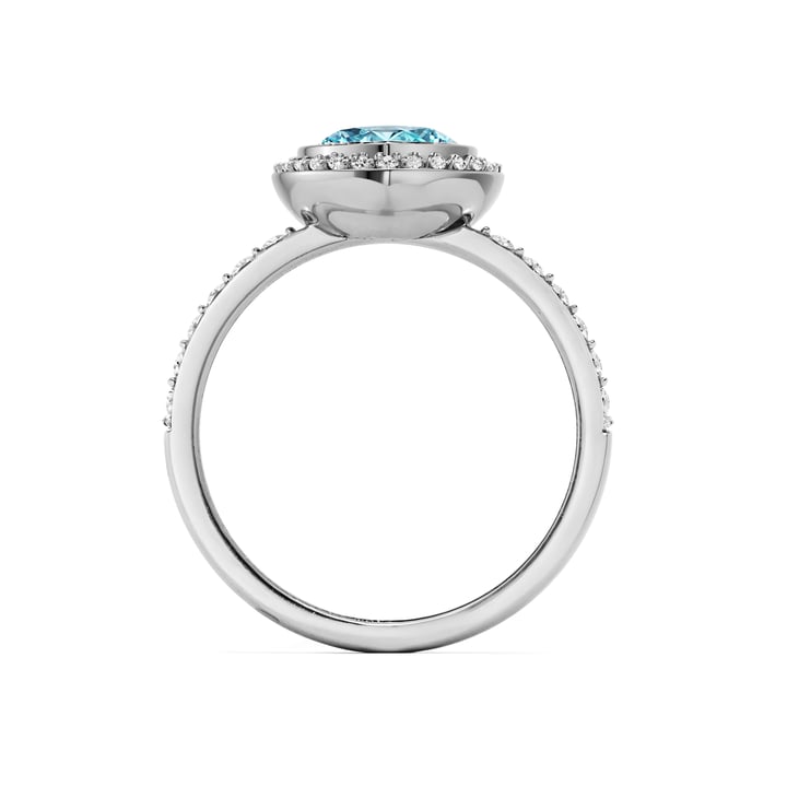 Halo Teardrop Statement Ring with Aquamarine Crystals Rhodium Plated