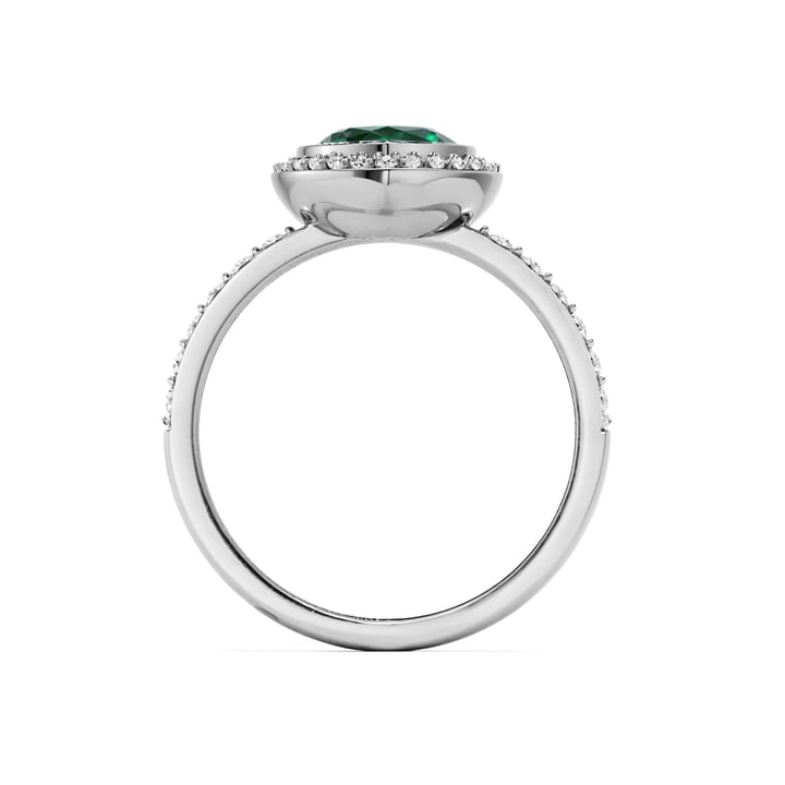 Halo Teardrop Statement Ring with Emerald Crystals Rhodium Plated