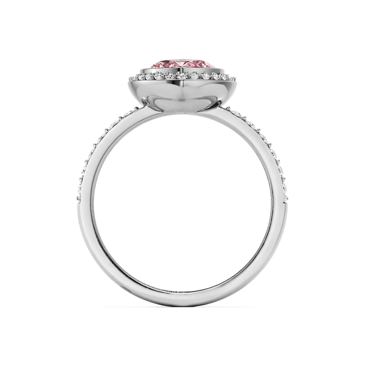 Halo Teardrop Statement Ring with Light Rose Crystals Rhodium Plated