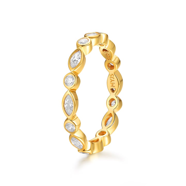 Alluring Brilliant Marquise Cut Stackable Ring Sterling Silver Gold Plated