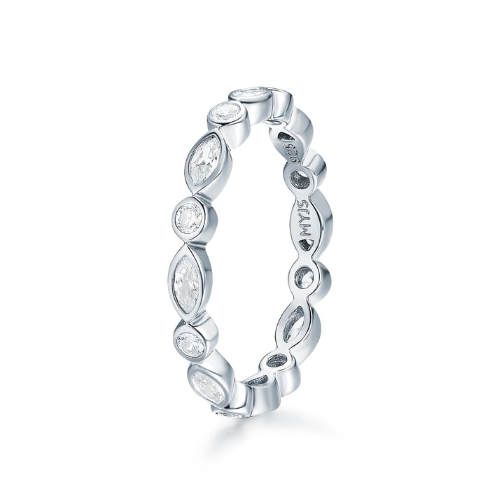 Alluring Brilliant Marquise Cut Stackable Ring Sterling Silver White Gold Plated Stack