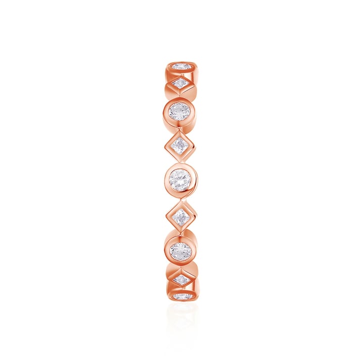Alluring Brilliant Princess Cut Stackable Ring Sterling Silver Rose Gold Plated