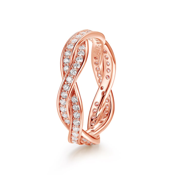 Love Eternal Braided Pave Zirconia Stackable Ring Sterling Silver Rose Gold Plated