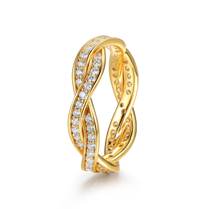 Love Eternal Braided Pave Zirconia Stackable Ring Sterling Silver Gold Plated
