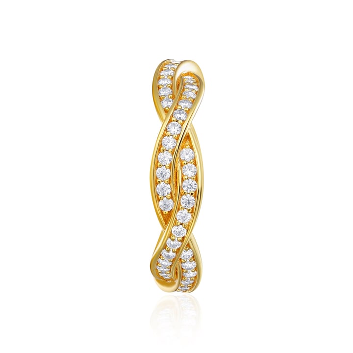 Love Eternal Braided Pave Zirconia Stackable Ring Sterling Silver Gold Plated