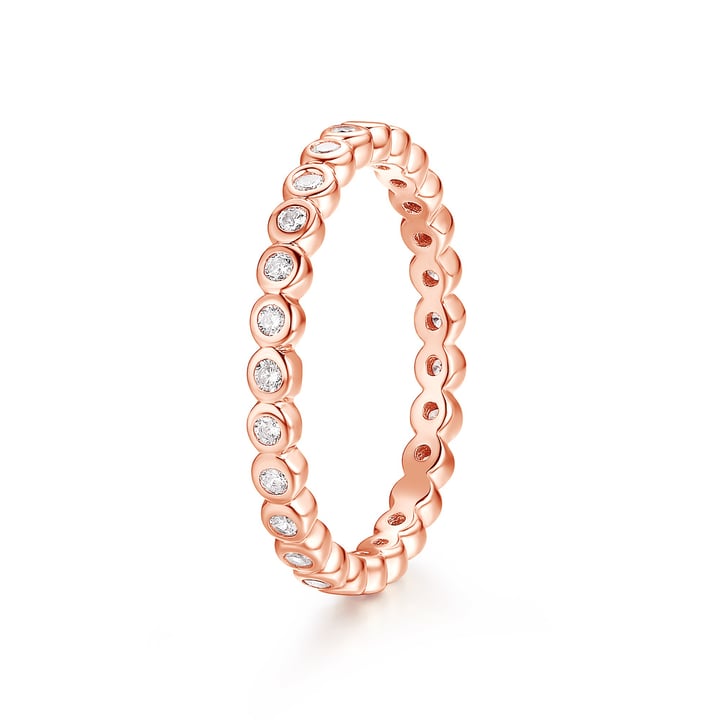Alluring Small Brilliant Cut Stackable Ring Sterling Silver Rose Gold Plated