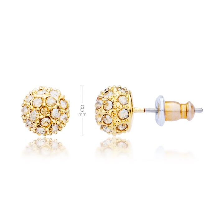 Emma Pave Ball Stud Earrings with Crystal Golden Shadow Swarovski Crystals Gold Plated