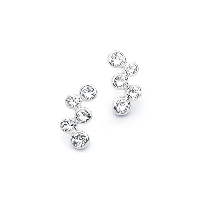 Fidelity Earrings Stud with Blue Clear Swarovski Crystals Bubbles Bridal Rhodium Plated