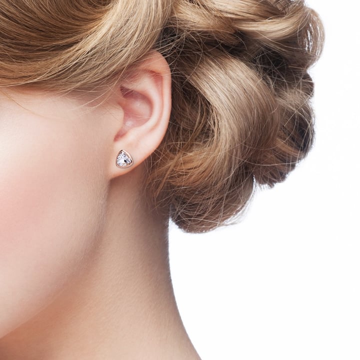 Brief Triangle Stud Earrings with Clear Swarovski Crystals Rose Gold Plated