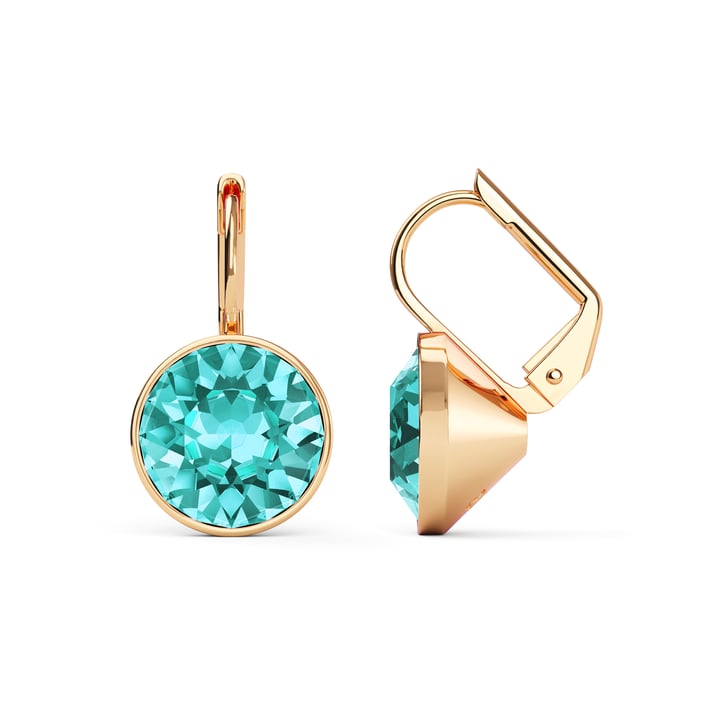 Bella Earrings with 4 Carat Light Turquoise Crystals Rose Gold Plated