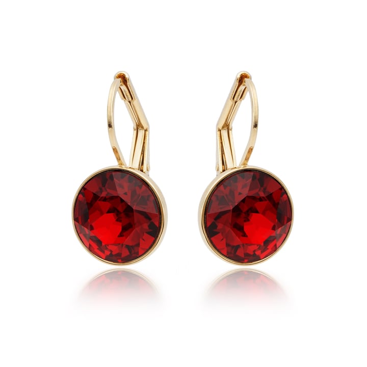 Bella Earrings with 4 Carat Ruby Crystals Gold Plated