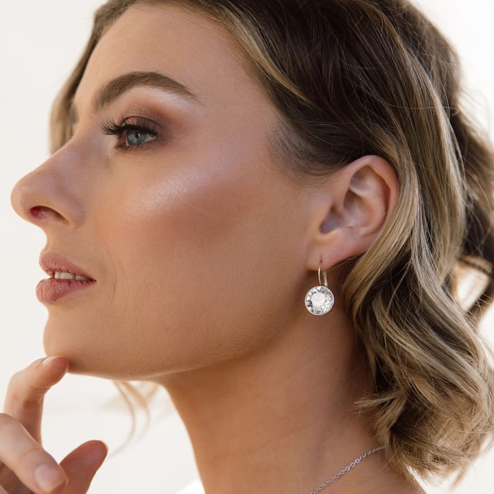 Bella Earrings with 4 Carat Crystal Silver Shade Crystals Rhodium Plated