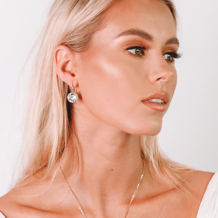 Bella Earrings with 13mm Clear Crystals Rose Gold Plated