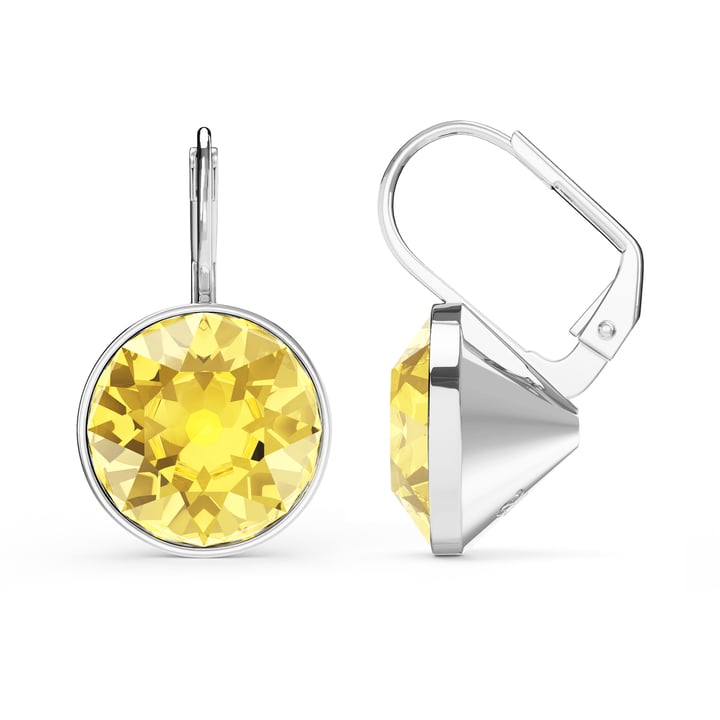 Bella Earrings with 13mm Light Topaz Crystals Silver Plated