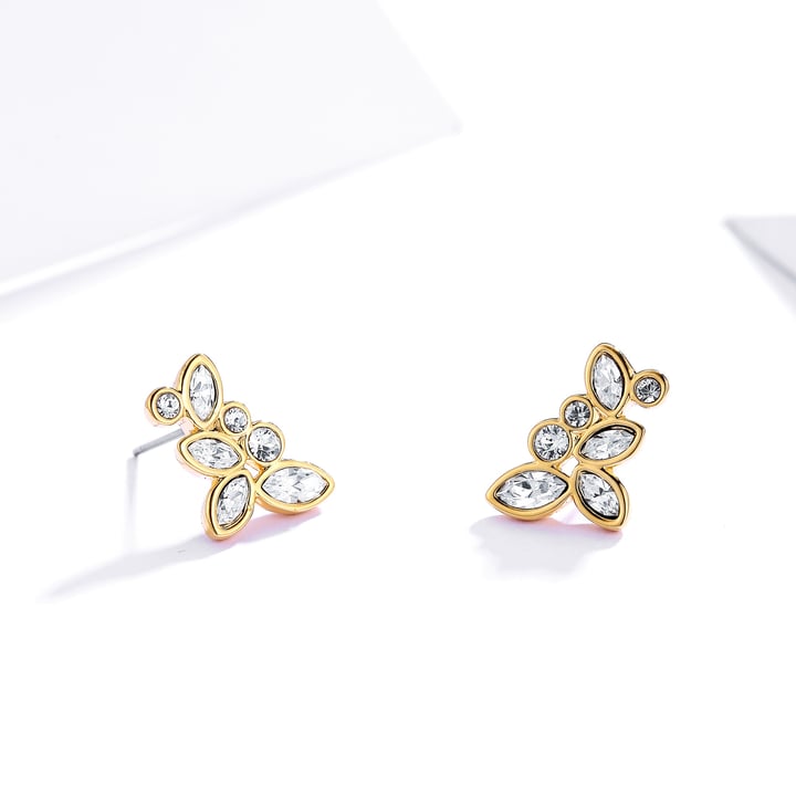 Enchanted Stud Earrings with Austrian Crystals 16k Gold Plated MYJS Bridal