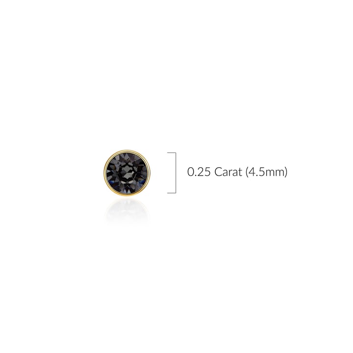 Signature Stud Earrings with 3 Sizes Carat Silver Night Swarovski Crystals Gold Plated