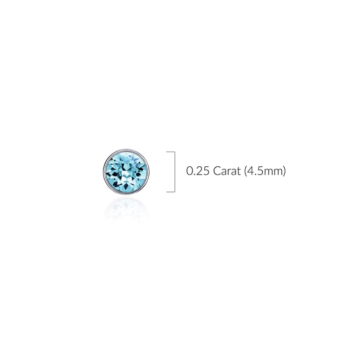 Signature Stud Earrings with 3 Sizes Carat Aquamarine Swarovski Crystals Rhodium Plated