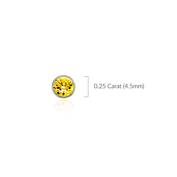 Signature Stud Earrings with 3 Sizes Carat Light Topaz Swarovski Crystals Rhodium Plated
