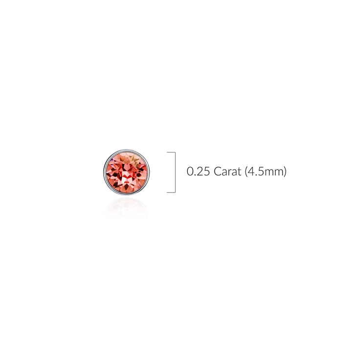 Signature Stud Earrings with 3 Sizes Carat Padparadscha Swarovski Crystals Rhodium Plated