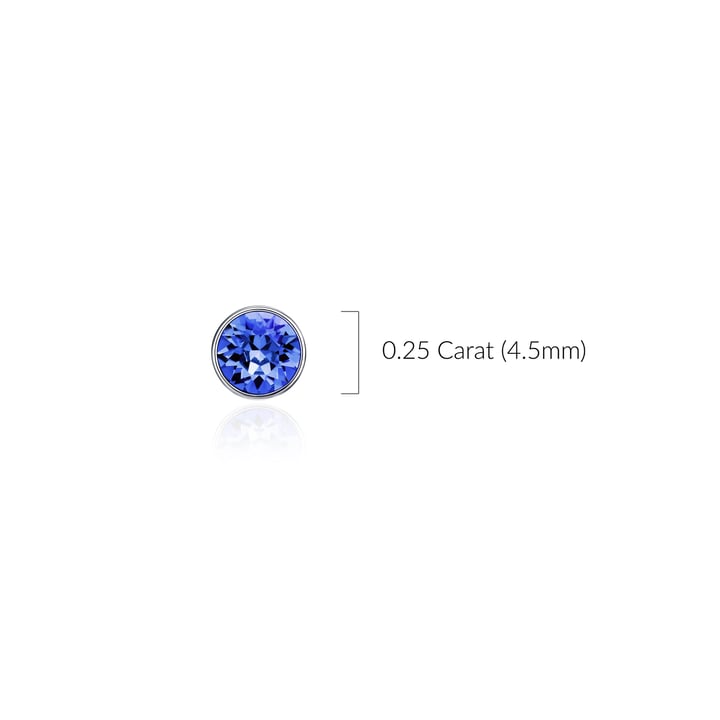 Signature Stud Earrings with 3 Sizes Carat Sapphire Swarovski Crystals Rhodium Plated