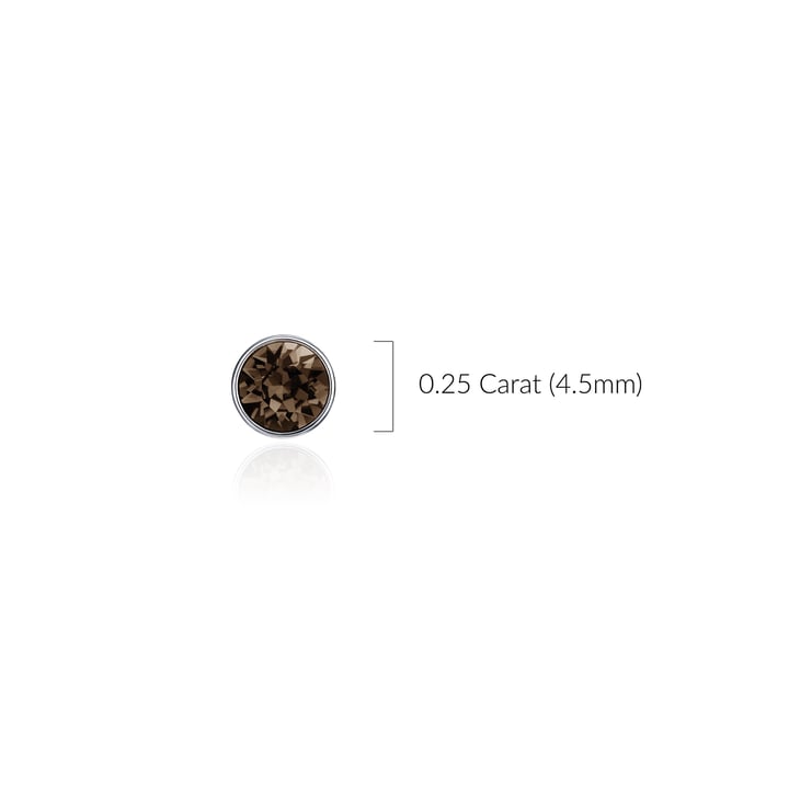 Signature Stud Earrings with 3 Sizes Carat Smoky Quartz Swarovski Crystals Rhodium Plated