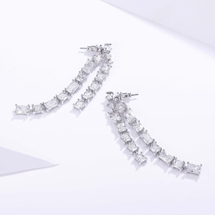 Tennis Double Cascade Drop Earrings with Clear Cubic Zirconia