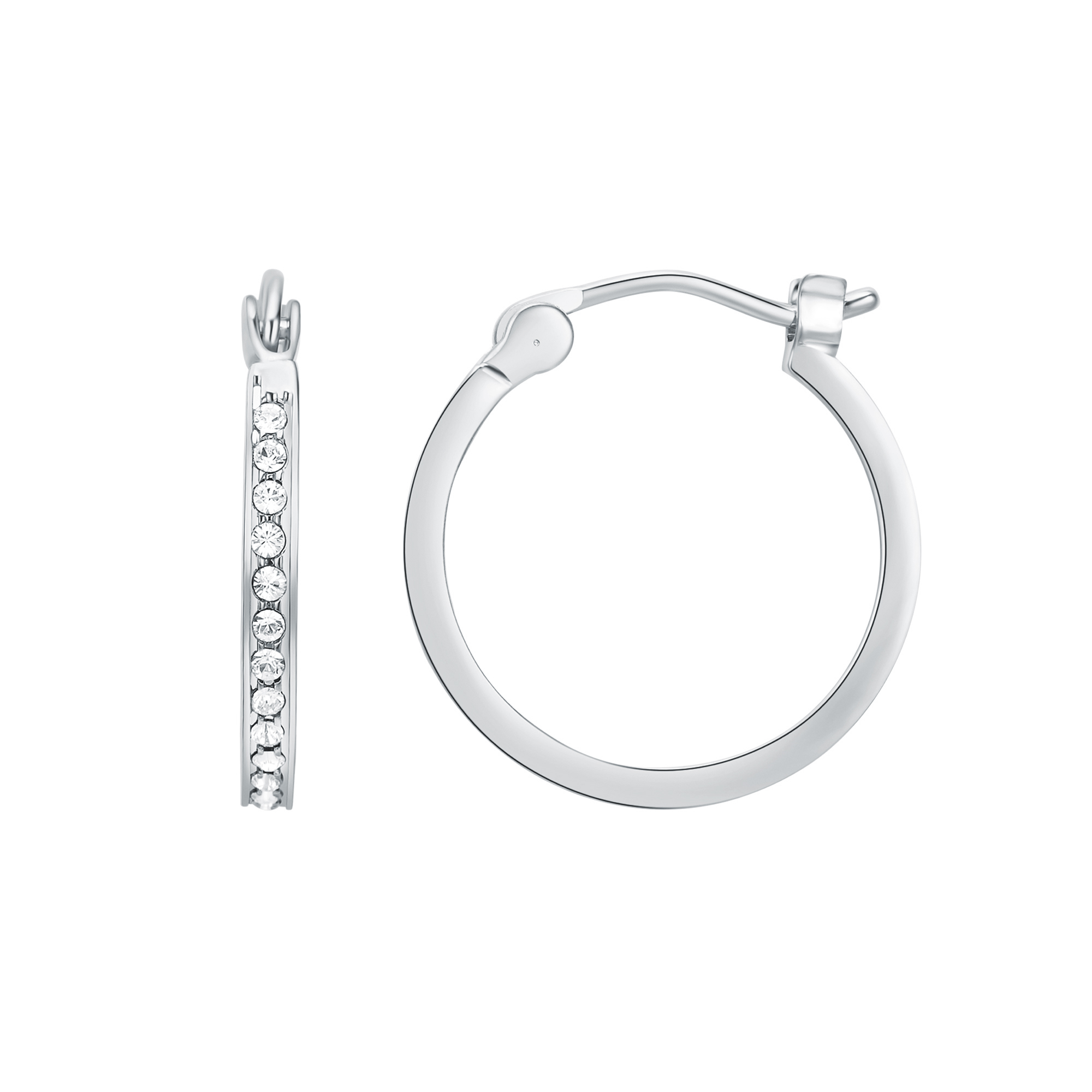Eternity Mix Carrier Hoop Earrings 18mm Clear Crystal Rhodium Plated