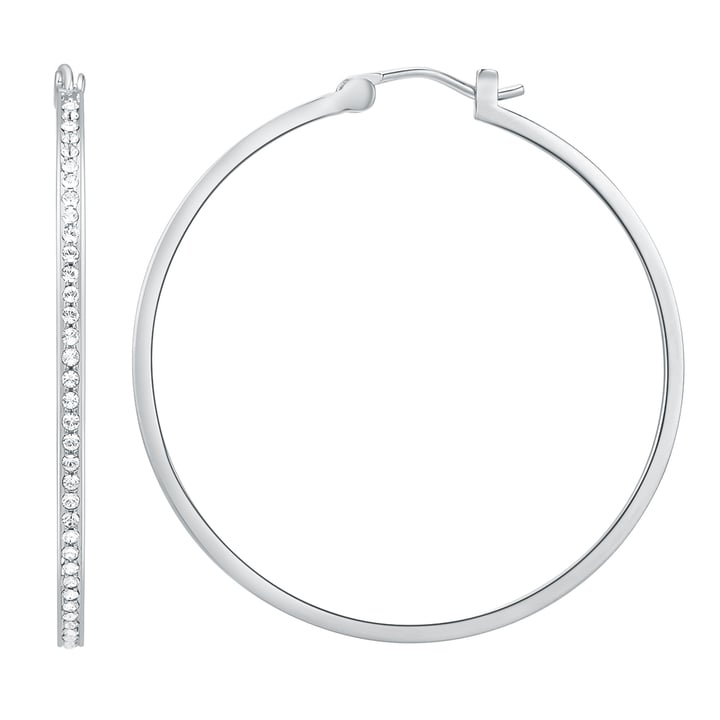 Eternity Mix Carrier Hoop Earrings 39mm Clear Crystal Rhodium Plated