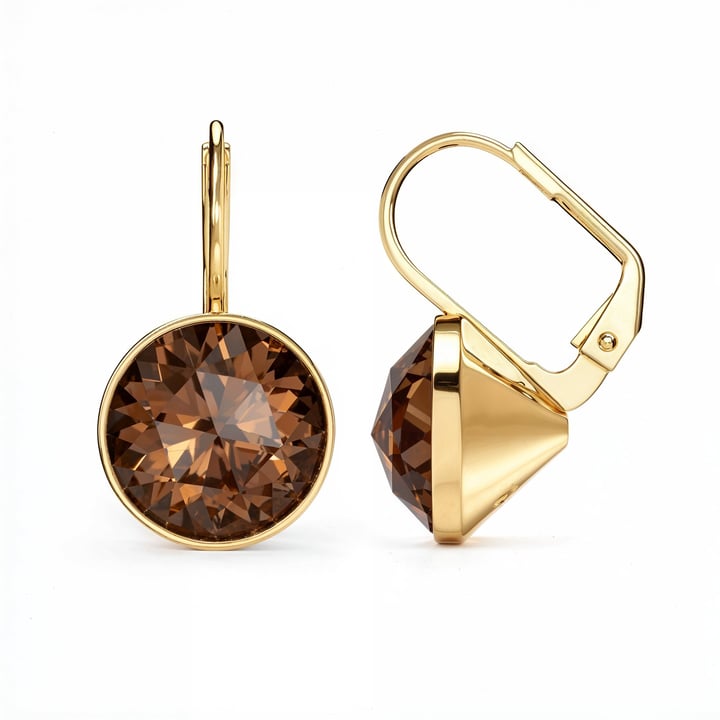 Bella Earrings 6 Carat Drop Earrings Smoky Quartz Crystals Gold Plated