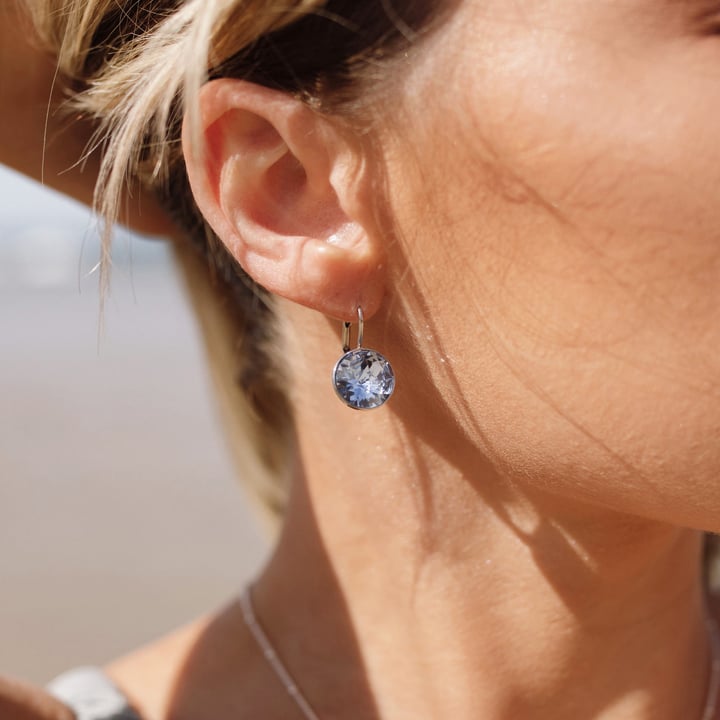 Bella Earrings 6 Carat Drop Earrings Light Sapphire Crystals Rhodium Plated