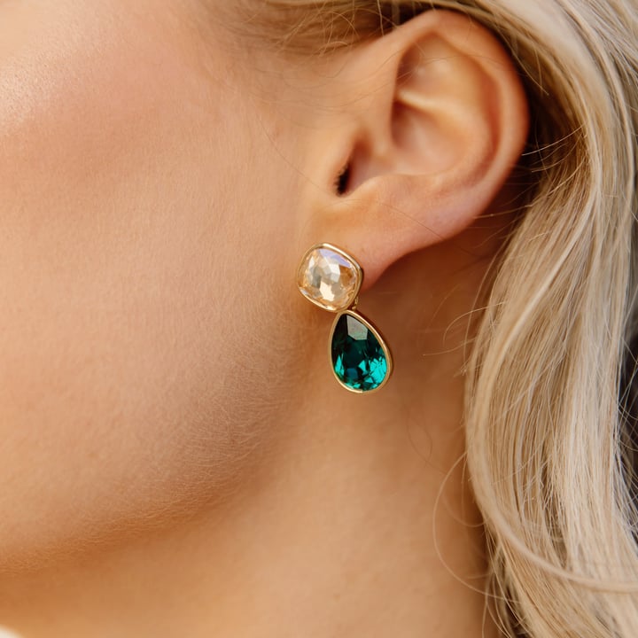 Statement Teardrop Mix Charms with Emerald Swarovski Crystals Gold Plated