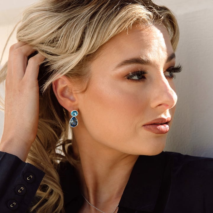 Statement Teardrop Mix Charms with Montana Swarovski Crystals Rhodium Plated