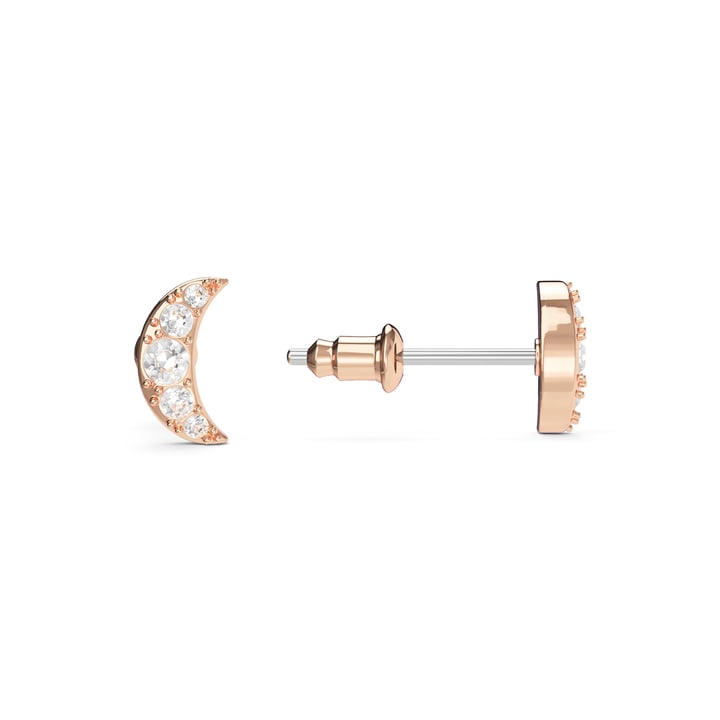 Petite Half Moon Stud Earrings Clear Crystals Rose Gold Plated