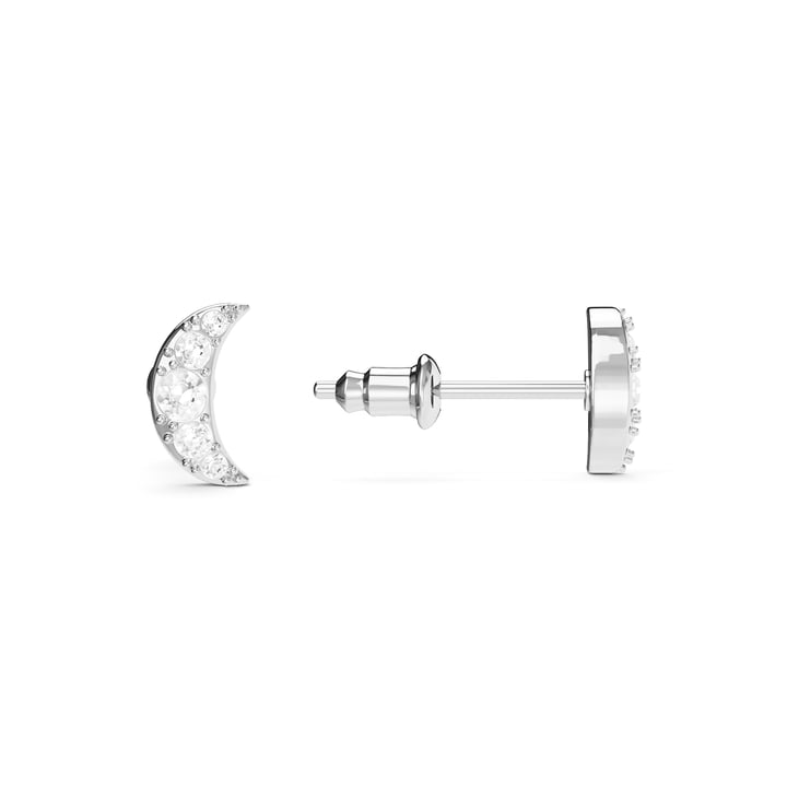 Petite Half Moon Stud Earrings Clear Crystals Rhodium Plated