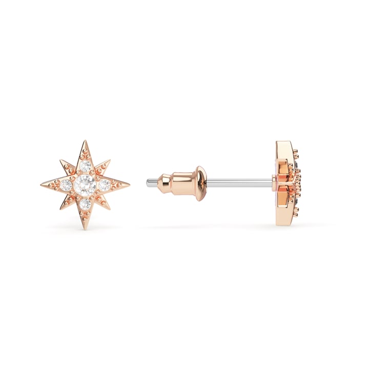 Petite 8 Point Star Stud Earrings Clear Crystals Rose Gold Plated